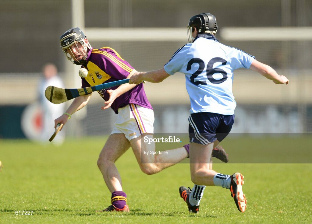 5 May 2012; James Cash, Wexford, in action against Chris Bennett, Dublin. Electric Ireland Leinster GAA Hurling Minor Championship, Dublin v Wexford, Parnell Park, Dublin. Photo by Sportsfile
