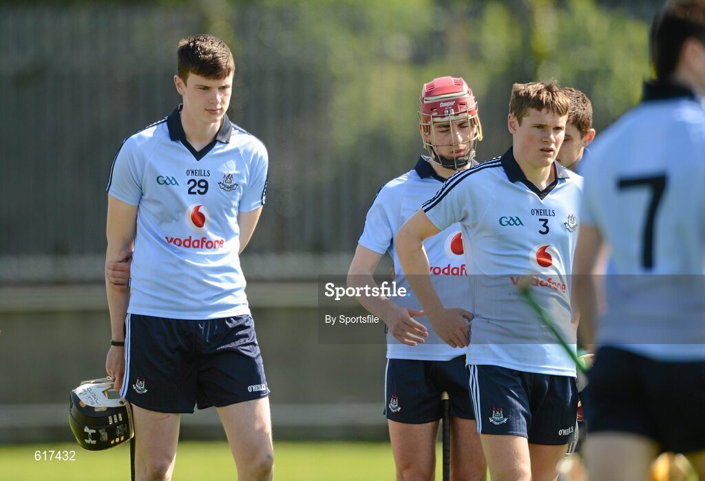 5 May 2012; Dejected Dublin players at the end of the game. Electric Ireland Leinster GAA Hurling Minor Championship, Dublin v Wexford, Parnell Park, Dublin. Photo by Sportsfile