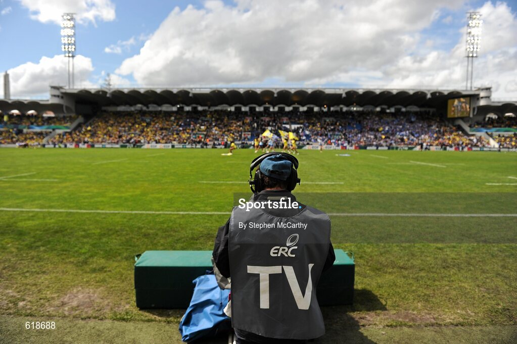 29 April 2012; A TV camera operator at Stade Chaban Delmas, Bordeaux. Heineken Cup Semi-Final, ASM Clermont Auvergne v Leinster, Stade Chaban Delmas, Bordeaux, France. Picture credit: Stephen McCarthy / SPORTSFILE