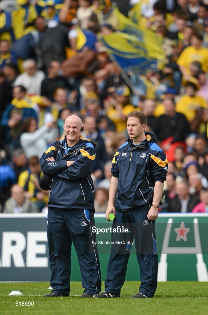 29 April 2012; Leinster's Dr. Jim McShane, left, and team physiotherapist James Allen. Leinster. Heineken Cup Semi-Final, ASM Clermont Auvergne v Leinster, Stade Chaban Delmas, Bordeaux, France. Picture credit: Stephen McCarthy / SPORTSFILE