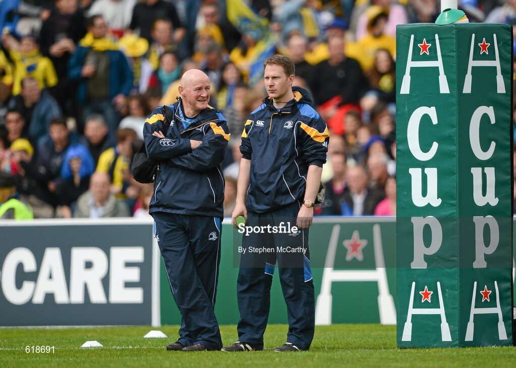 29 April 2012; Leinster's Dr. Jim McShane, left, and team physiotherapist James Allen. Leinster. Heineken Cup Semi-Final, ASM Clermont Auvergne v Leinster, Stade Chaban Delmas, Bordeaux, France. Picture credit: Stephen McCarthy / SPORTSFILE