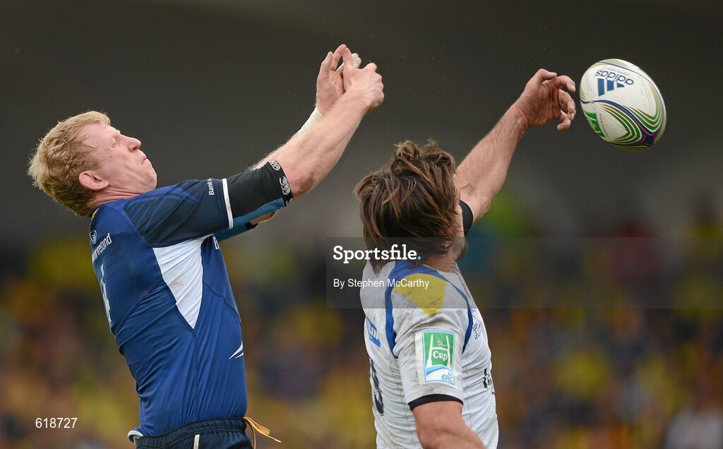 29 April 2012; Leo Cullen, Leinster, in action against Julien Pierre, ASM Clermont Auvergne. Heineken Cup Semi-Final, ASM Clermont Auvergne v Leinster, Stade Chaban Delmas, Bordeaux, France. Picture credit: Stephen McCarthy / SPORTSFILE