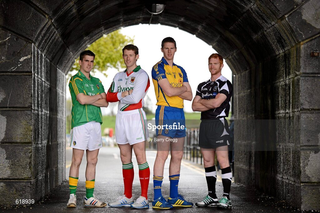 10 May 2012; In attendance at the launch of the Connacht GAA Senior Football Championship are, from left, Paddy Maguire, Leitrim, David Clake, Mayo, Michael Finneran, Roscommon, and Ross Donovan, Sligo. Bush Hotel, Carrick on Shannon, Co. Roscommon. Picture credit: Barry Cregg / SPORTSFILE
