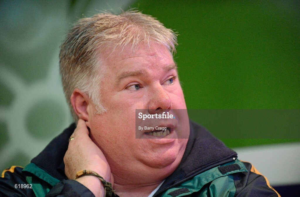 10 May 2012; Speaking to the media at the launch of the Connacht GAA Senior Football Championship is Leitrim manager Brian Breen. Bush Hotel, Carrick on Shannon, Co. Roscommon. Picture credit: Barry Cregg / SPORTSFILE