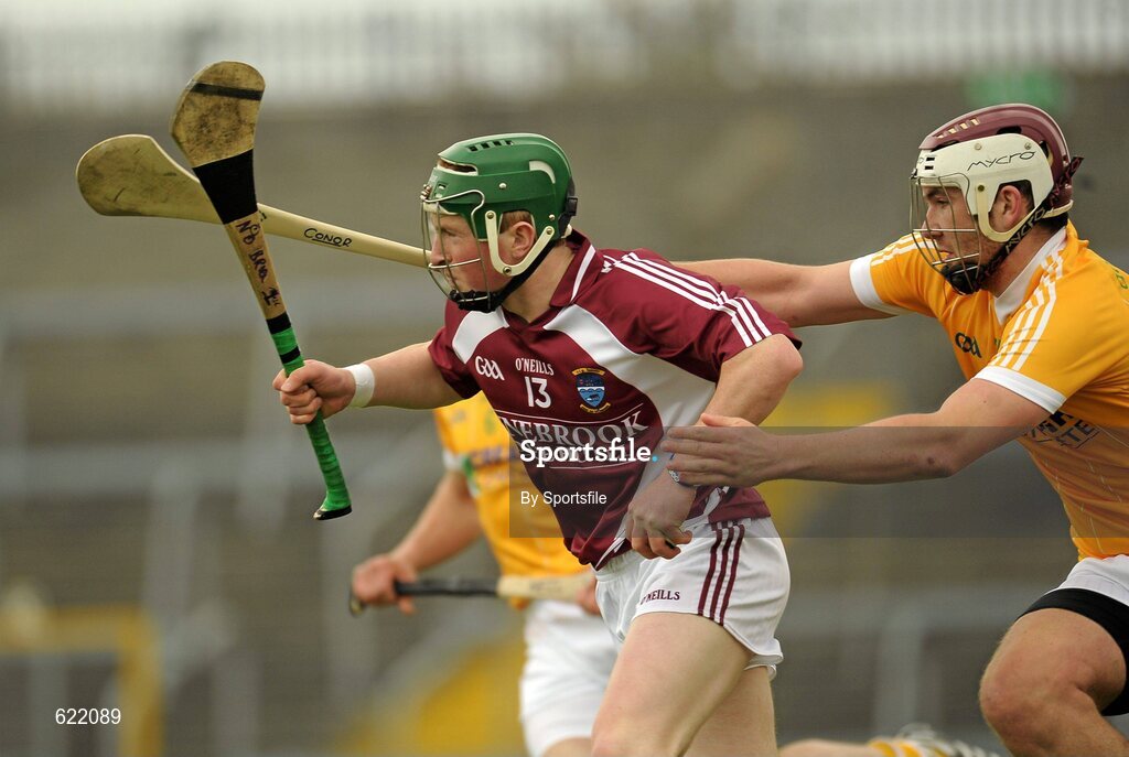 19 May 2012; Niall O'Brien, Westmeath, in action against Conor Carson, Antrim. Leinster GAA Hurling Senior Championship First Round, Westmeath v Antrim, Cusack Park, Mullingar, Co. Westmeath. Photo by Sportsfile