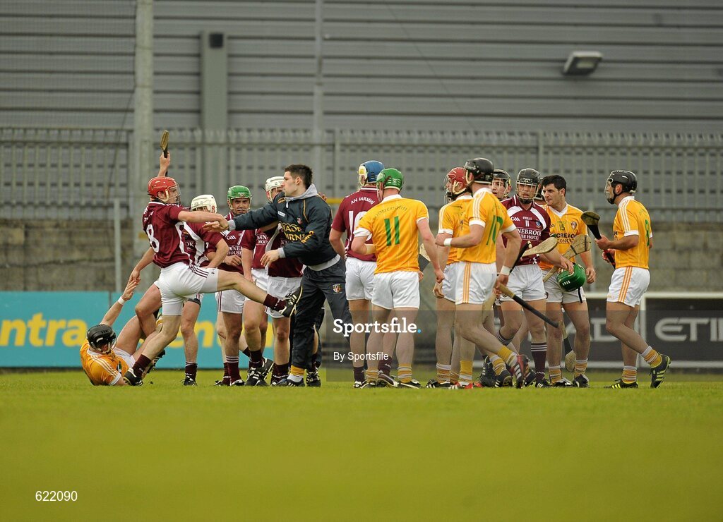 19 May 2012; Players from both sides get involved in an altercation during the first half. Leinster GAA Hurling Senior Championship First Round, Westmeath v Antrim, Cusack Park, Mullingar, Co. Westmeath. Photo by Sportsfile