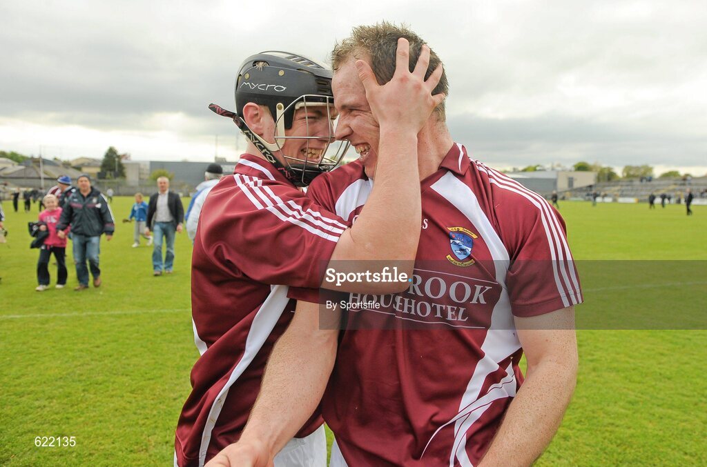 19 May 2012; David Fennell, left, and Francis Boyle, Westmeath, celebrate after the game. Leinster GAA Hurling Senior Championship First Round, Westmeath v Antrim, Cusack Park, Mullingar, Co. Westmeath. Photo by Sportsfile