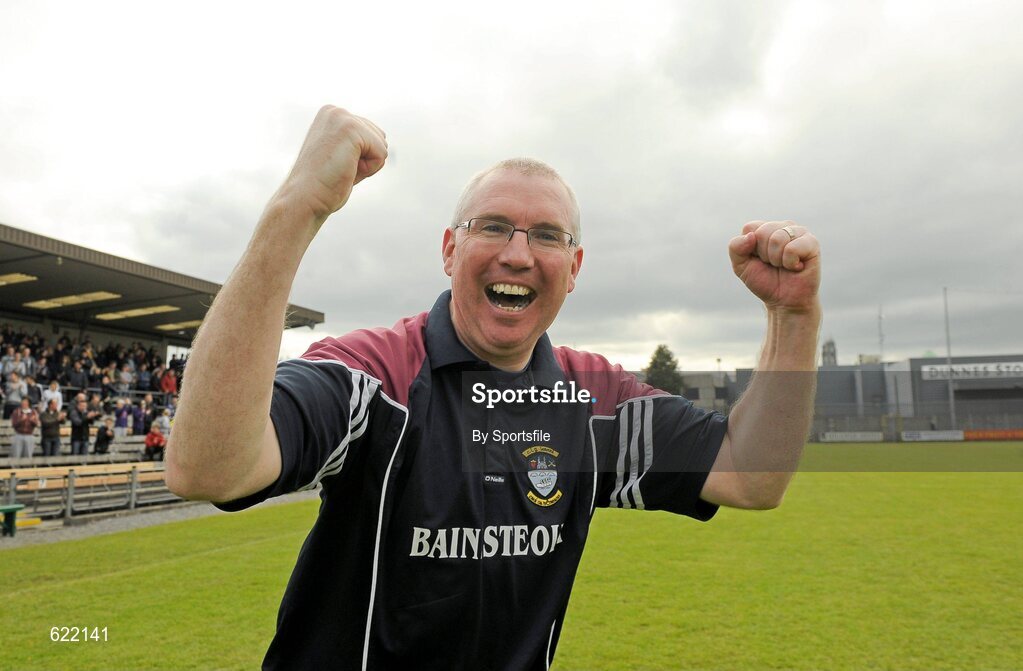 19 May 2012; Westmeath manager Brian Hanley celebrates at the end of the game. Leinster GAA Hurling Senior Championship First Round, Westmeath v Antrim, Cusack Park, Mullingar, Co. Westmeath. Photo by Sportsfile