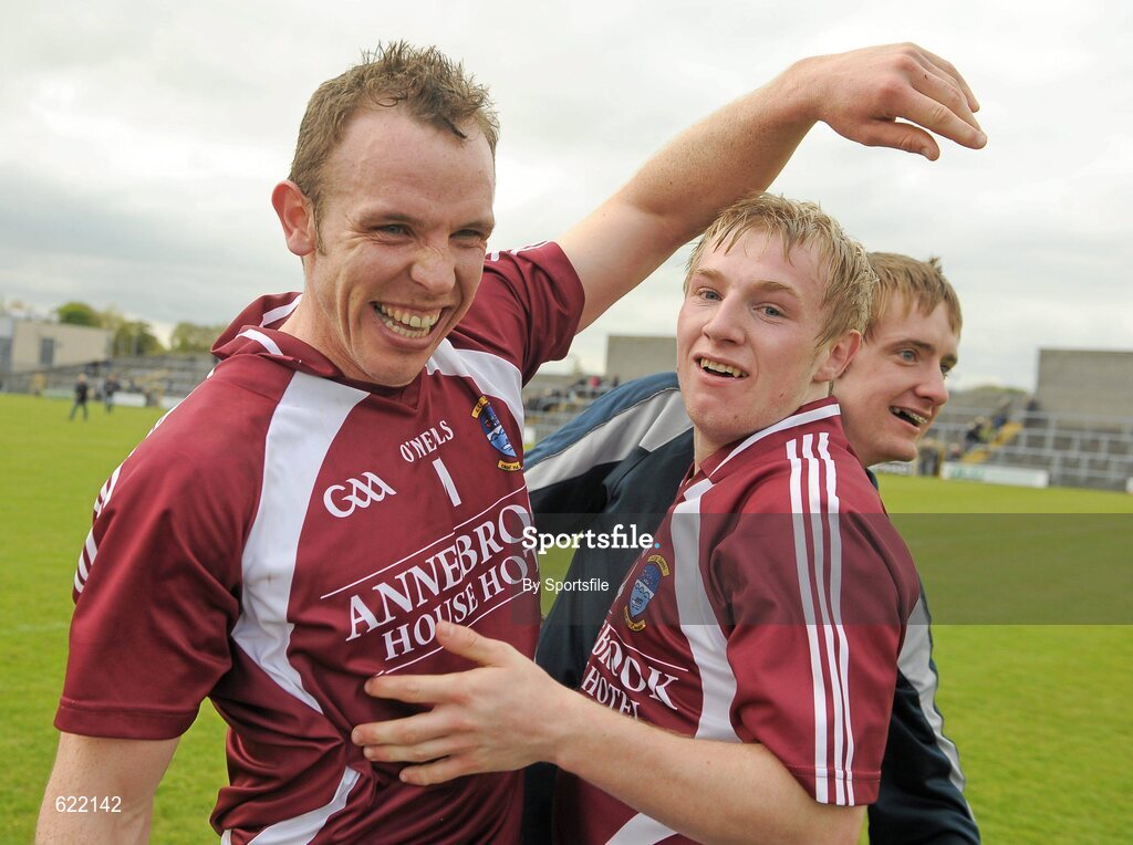 19 May 2012; Francis Boyle, left, and Paul Fennell, Westmeath, celebrate after the game. Leinster GAA Hurling Senior Championship First Round, Westmeath v Antrim, Cusack Park, Mullingar, Co. Westmeath. Photo by Sportsfile