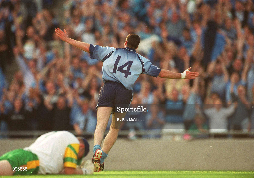 17 August 2002; Ray Cosgrove of Dublin celebrates after scoring a goal for his side during the Bank of Ireland All-Ireland Senior Football Championship Quarter-Final Replay match between Dublin and Donegal at Croke Park in Dublin. Photo by Ray McManus/Sportsfile