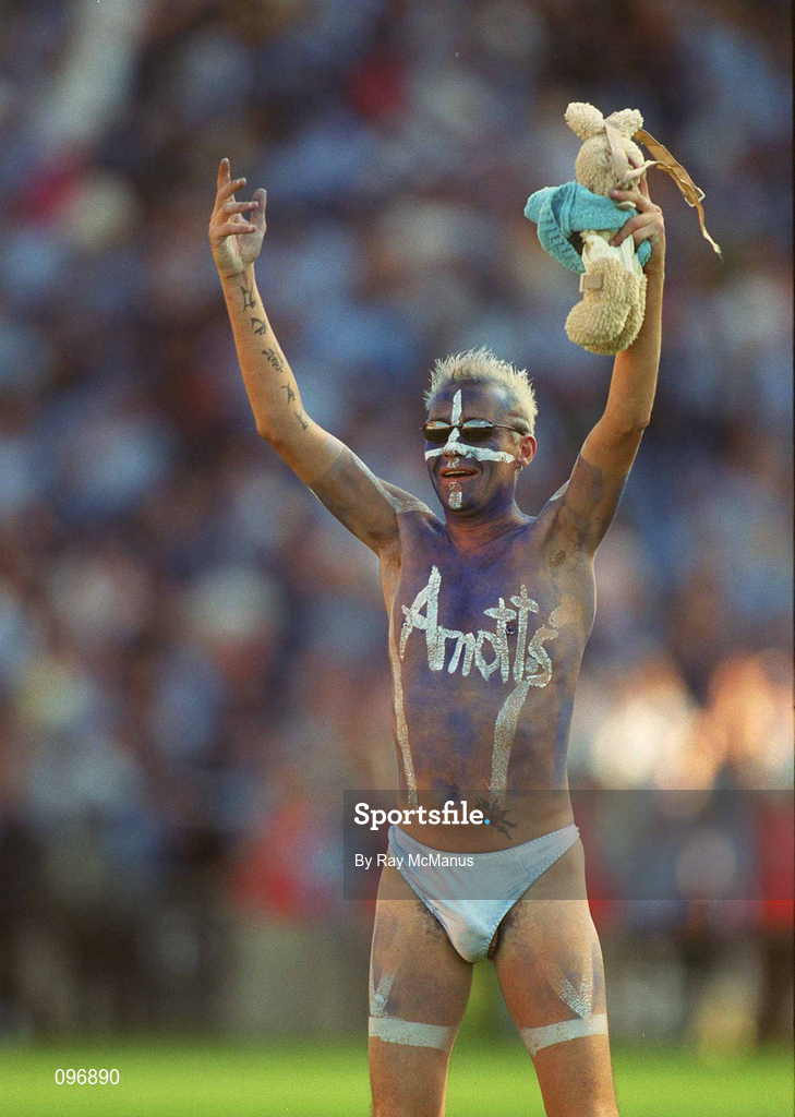17 August 2002; A "streaker" celebrates Dublin's victory at the Bank of Ireland All-Ireland Senior Football Championship Quarter-Final Replay match between Dublin and Donegal at Croke Park in Dublin. Photo by Ray McManus/Sportsfile