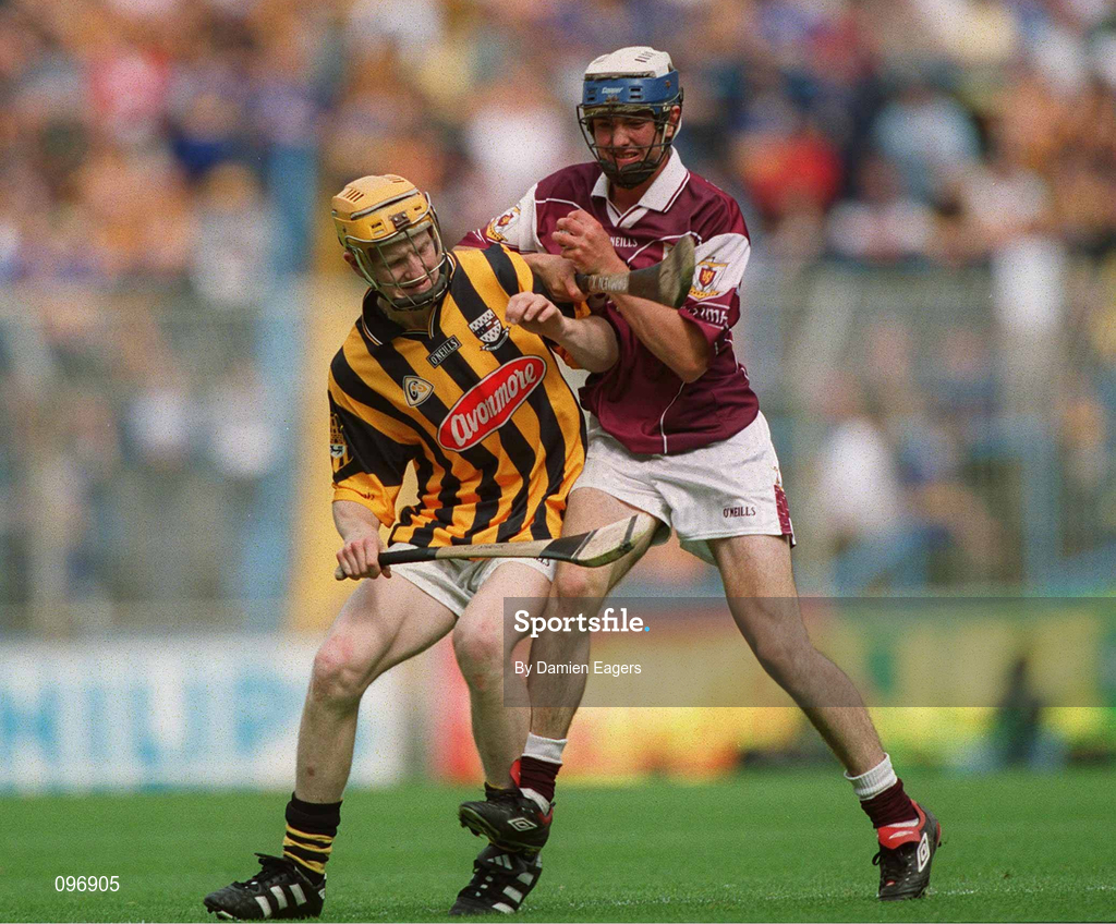 18 August 2002; Richie Power of Kilkenny in action against Damien Kelly of Galway during the All-Ireland Minor Hurling Championship Semi-Final match between Kilkenny and Galway at Croke Park in Dublin. Photo by Damien Eagers/Sportsfile