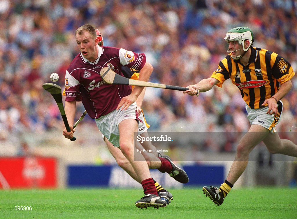 18 August 2002; Cathal Dervan of Galway in action against Keith Nolan of Kilkenny during the All-Ireland Minor Hurling Championship Semi-Final match between Kilkenny and Galway at Croke Park in Dublin. Photo by Brian Lawless/Sportsfile