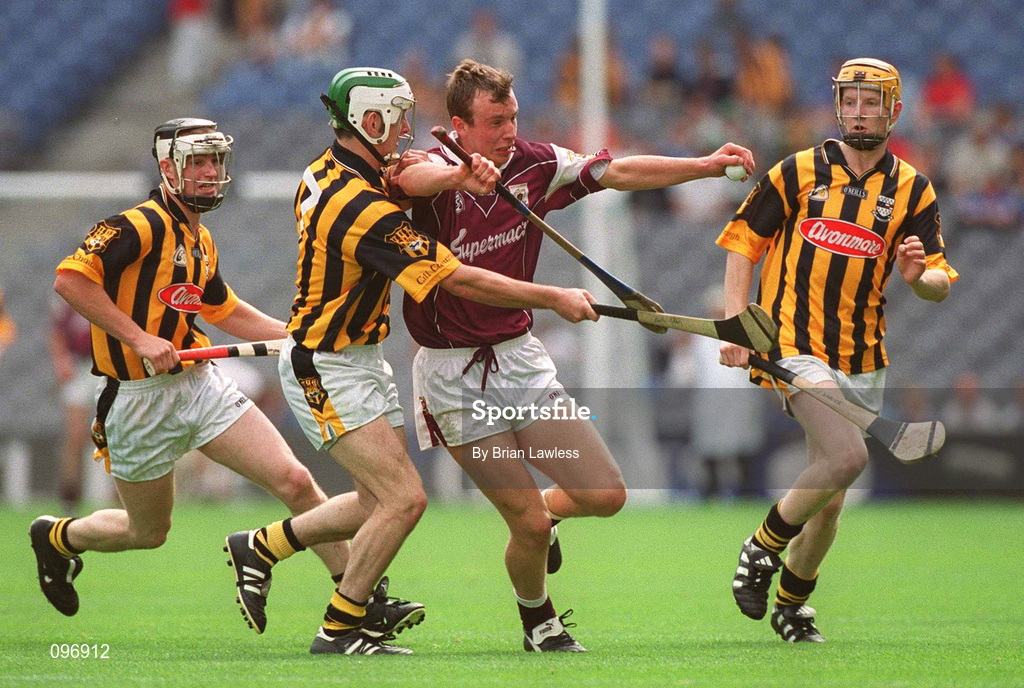 18 August 2002; Joe Gantley of Galway in action against Padraig Holden of Kilkenny during the All-Ireland Minor Hurling Championship Semi-Final match between Kilkenny and Galway at Croke Park in Dublin. Photo by Brian Lawless/Sportsfile
