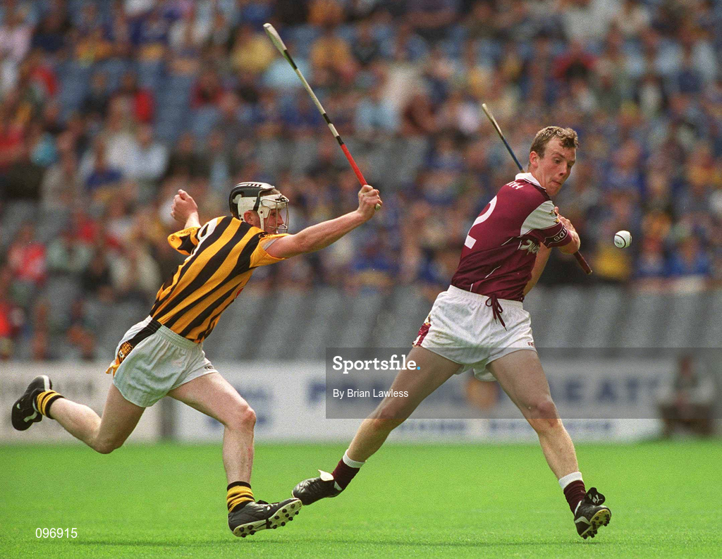 18 August 2002; Joe Gantley of Galway in action against Stephen Maher of Kilkenny during the All-Ireland Minor Hurling Championship Semi-Final match between Kilkenny and Galway at Croke Park in Dublin. Photo by Brian Lawless/Sportsfile