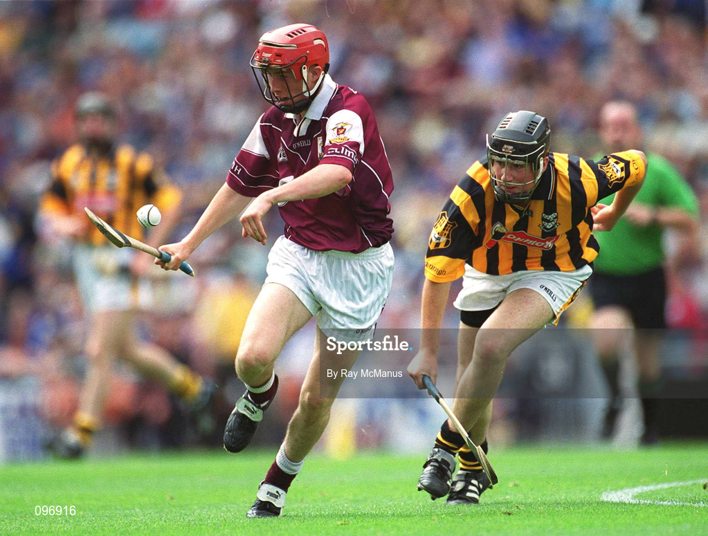 18 August 2002; Niall Healy of Galway in action against David Prendergast of Kilkenny during the All-Ireland Minor Hurling Championship Semi-Final match between Kilkenny and Galway at Croke Park in Dublin. Photo by Ray McManus/Sportsfile