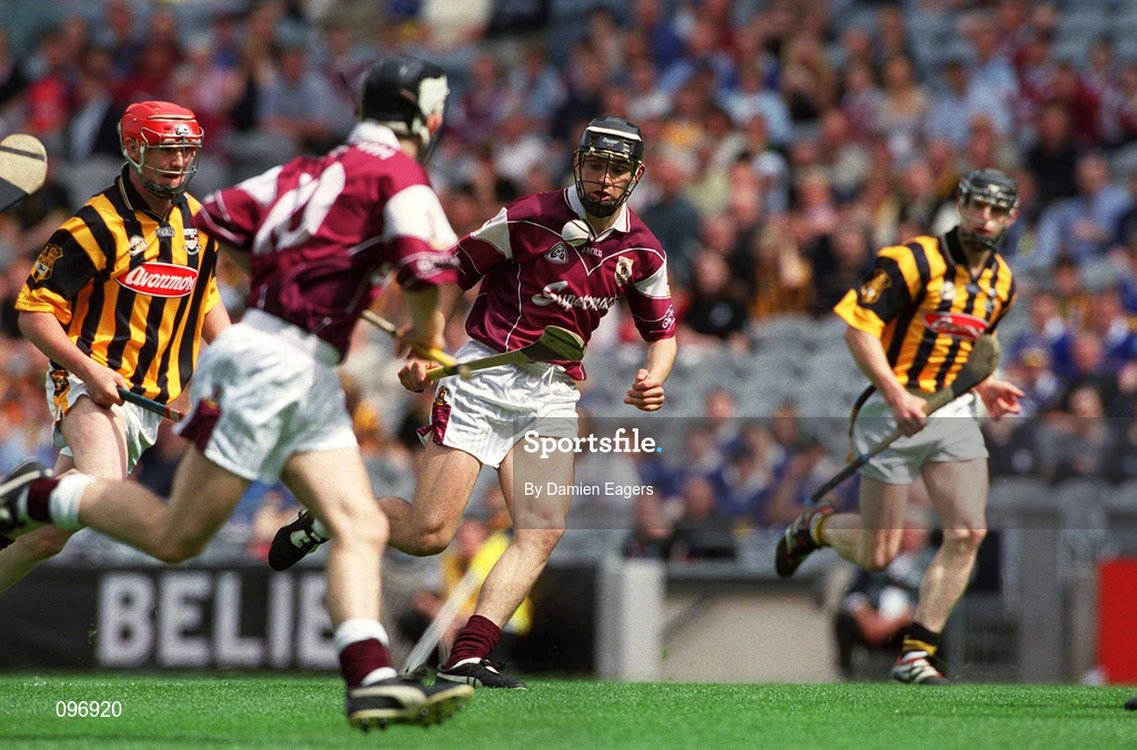 18 August 2002; Iarla Tannian of Galway in action against Ciaran Hoyne, left, of Kilkenny during the All-Ireland Minor Hurling Championship Semi-Final match between Kilkenny and Galway at Croke Park in Dublin. Photo by Damien Eagers/Sportsfile
