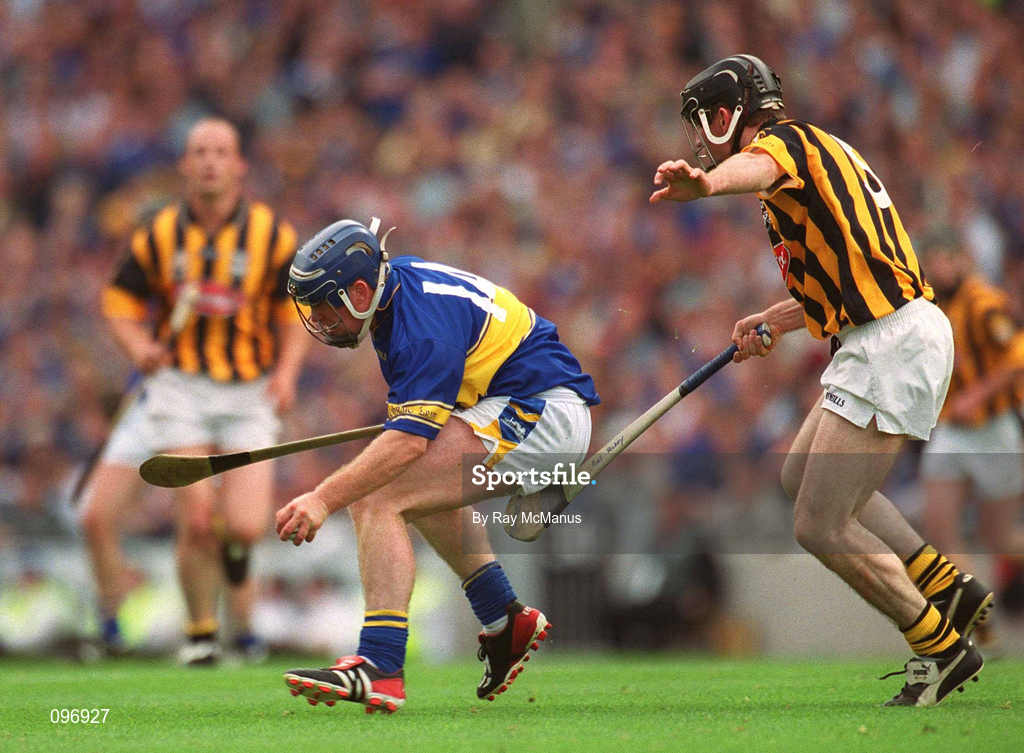 18 August 2002; Eugene O'Neill of Tipperary in action against Noel Hickey of Kilkenny during the Guinness All-Ireland Senior Hurling Championship Semi-Final match between Kilkenny and Tipperary at Croke Park in Dublin. Photo by Ray McManus/Sportsfile