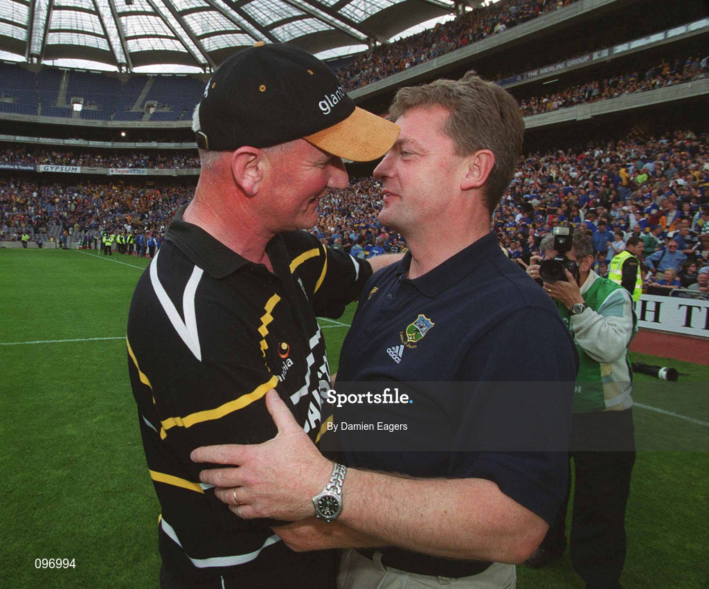 18 August 2002; Kilkenny manager Brian Cody, left, with Tipperary manager Nicky English after the Guinness All-Ireland Senior Hurling Championship Semi-Final match between Kilkenny and Tipperary at Croke Park in Dublin. Photo by Damien Eagers/Sportsfile