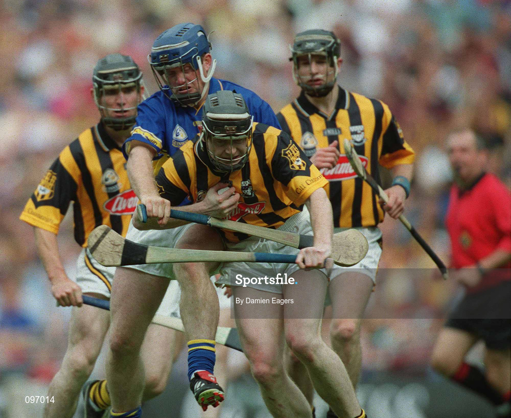 18 August 2002; Peter Barry of Kilkenny in action against Eugene O'Neill of Tipperary during the Guinness All-Ireland Senior Hurling Championship Semi-Final match between Kilkenny and Tipperary at Croke Park in Dublin. Photo by Damien Eagers/Sportsfile