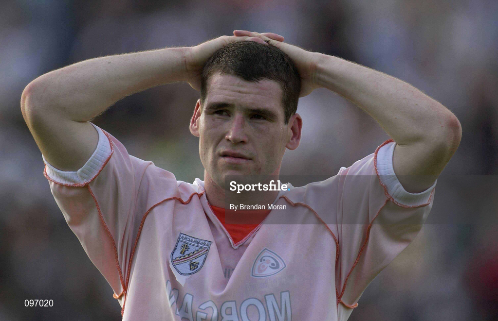 18 August 2002; A dejected John McPartland of Sligo, wearing an Armagh jersey after the Bank of Ireland All-Ireland Senior Football Championship Quarter-Final Replay match between Armagh and Sligo at Páirc Tailteann in Navan, Meath. Photo by Brendan Moran/Sportsfile