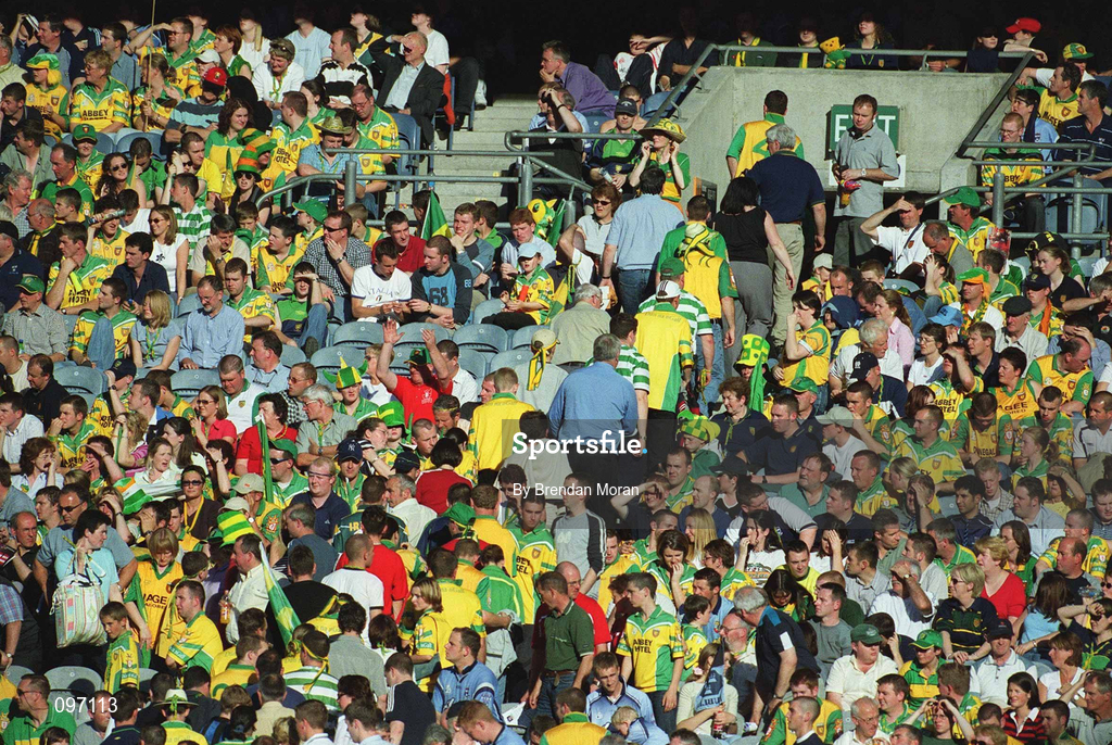 17 August 2002; Donegal supporters leave the match early during the Bank of Ireland All-Ireland Senior Football Championship Quarter-Final Replay match between Dublin and Donegal at Croke Park in Dublin. Photo by Brendan Moran/Sportsfile