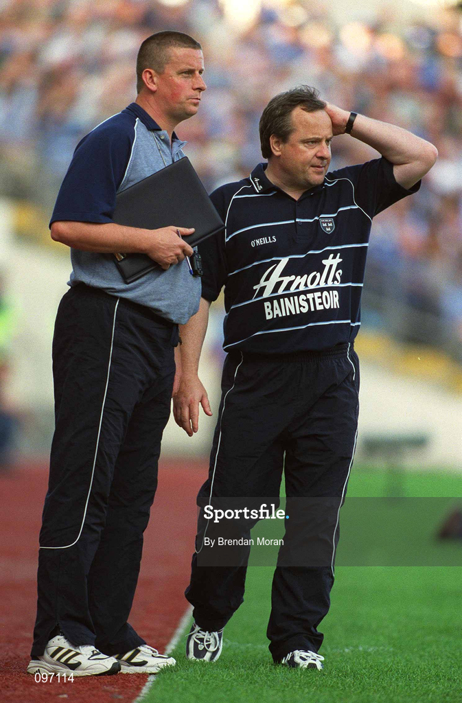 17 August 2002; Dublin manager Tommy Lyons, right, with selector Paul Caffrey during the Bank of Ireland All-Ireland Senior Football Championship Quarter-Final Replay match between Dublin and Donegal at Croke Park in Dublin. Photo by Brendan Moran/Sportsfile