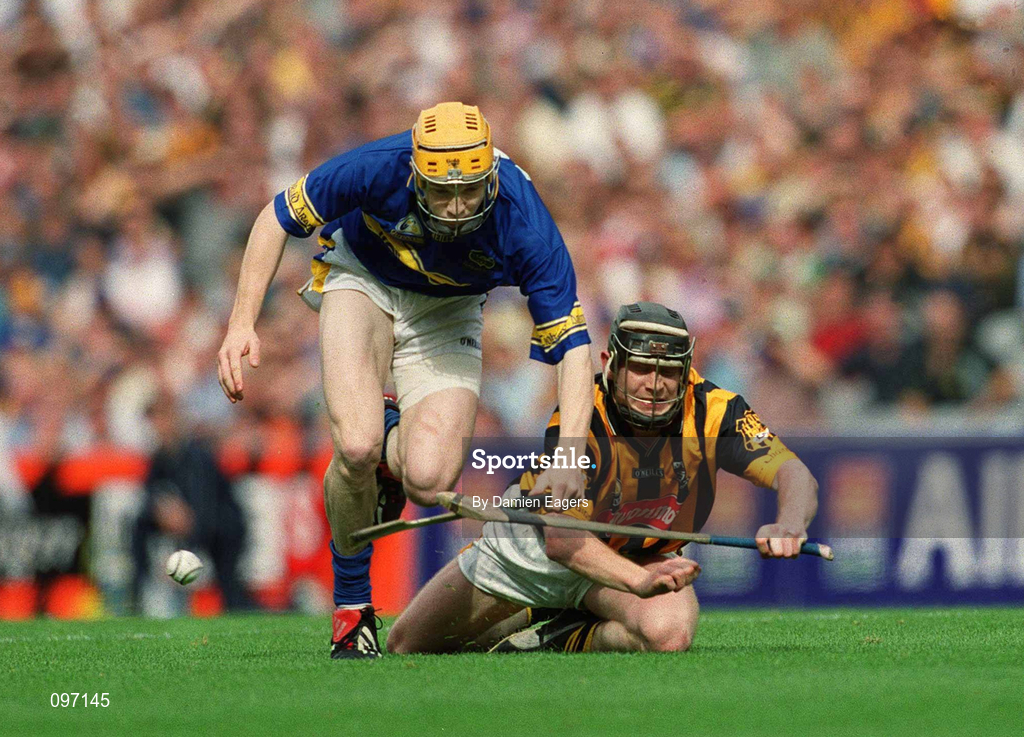 18 August 2002; Peter Barry of Kilkenny in action against Lar Corbett of Tipperary during the Guinness All-Ireland Senior Hurling Championship Semi-Final match between Kilkenny and Tipperary at Croke Park in Dublin. Photo by Damien Eagers/Sportsfile