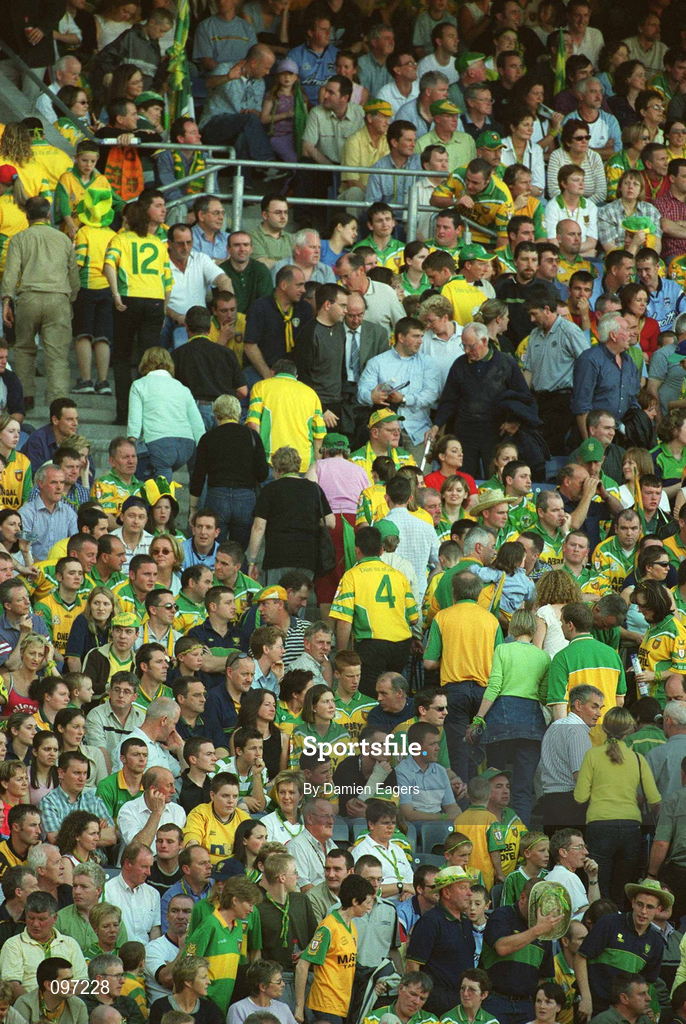 17 August 2002; Donegal fans leave prior to the end of the match during the Bank of Ireland All-Ireland Senior Football Championship Quarter-Final Replay match between Dublin and Donegal at Croke Park in Dublin. Photo by Damien Eagers/Sportsfile