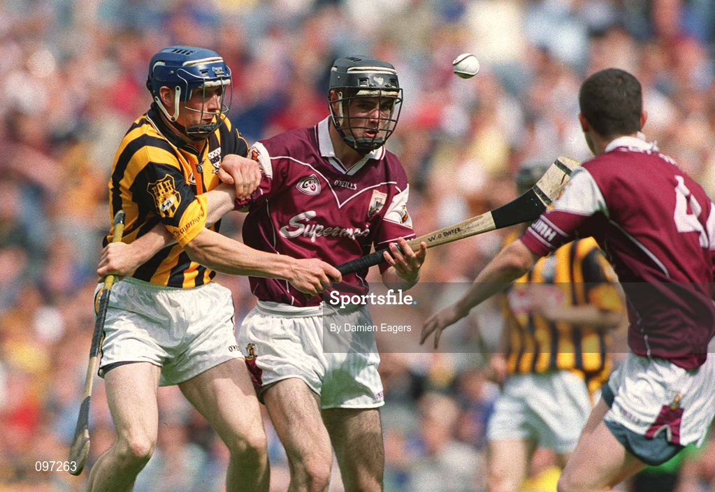 18 August 2002; Brian Costello of Galway in action against David Prendergast of Kilkenny during the All-Ireland Minor Hurling Championship Semi-Final match between Kilkenny and Galway at Croke Park in Dublin. Photo by Damien Eagers/Sportsfile