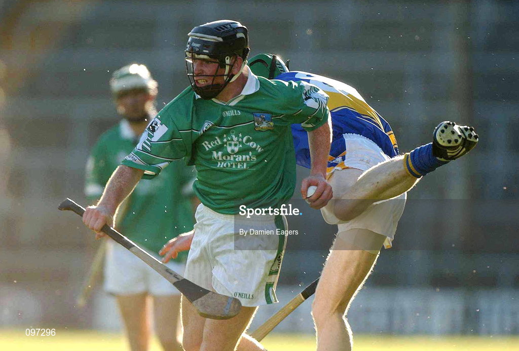 21 August 2002; Kevin Tobin of Limerick in action against Shane Maher of Tipperary during the Munster U21 Hurling Championship Final Replay match between Tipperary and Limerick at Semple Stadium in Thurles, Tipperary. Photo by Damien Eagers/Sportsfile