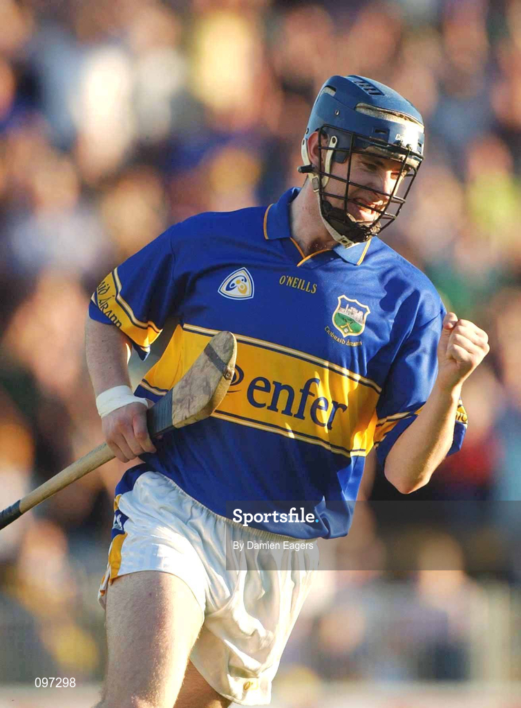 21 August 2002; John O'Brien of Tipperary celebrates after scoring his side's second goal during the Munster U21 Hurling Championship Final Replay match between Tipperary and Limerick at Semple Stadium in Thurles, Tipperary. Photo by Damien Eagers/Sportsfile