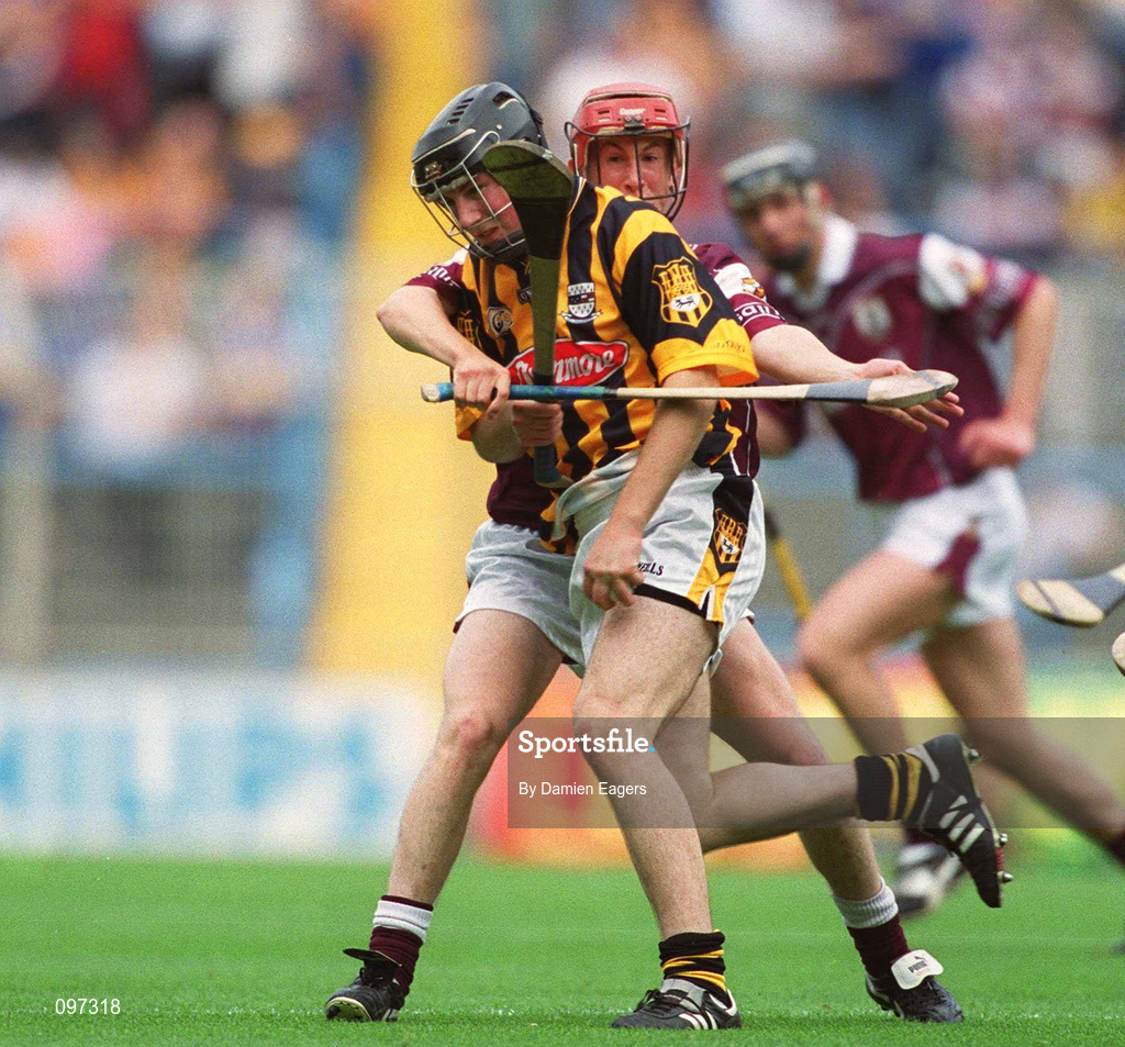18 August 2002; David Prendergast of Kilkenny in action against Niall Healy of Galway during the All-Ireland Minor Hurling Championship Semi-Final match between Kilkenny and Galway at Croke Park in Dublin. Photo by Damien Eagers/Sportsfile