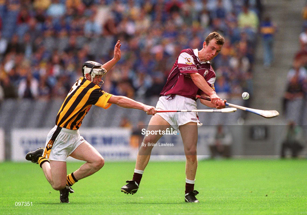 18 August 2002; Joe Gantley of Galway in action against Stephen Maher of Kilkenny during the All-Ireland Minor Hurling Championship Semi-Final match between Kilkenny and Galway at Croke Park in Dublin. Photo by Brian Lawless/Sportsfile