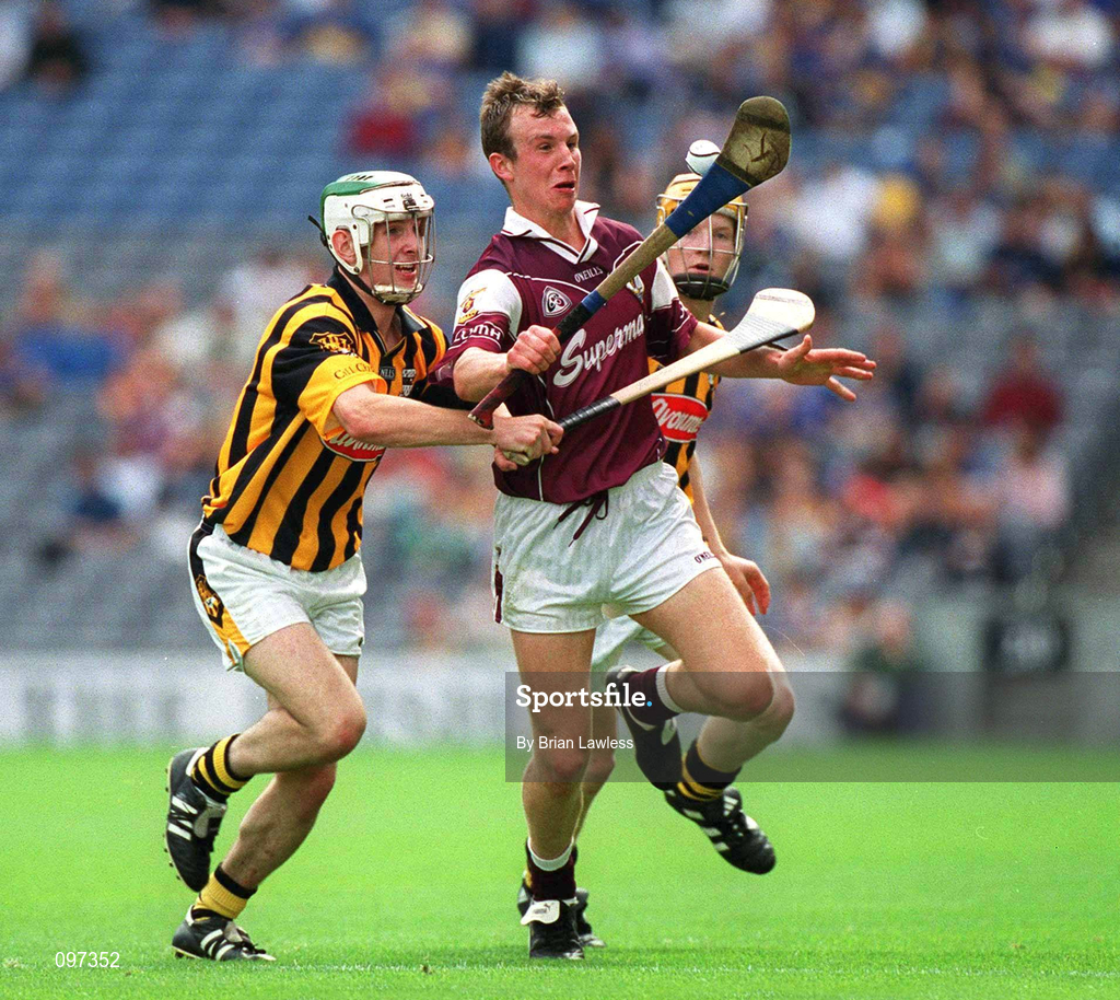 18 August 2002; Joe Gantley of Galway in action against Keith Nolan and Richie Power, right, of Kilkenny during the All-Ireland Minor Hurling Championship Semi-Final match between Kilkenny and Galway at Croke Park in Dublin. Photo by Brian Lawless/Sportsfile