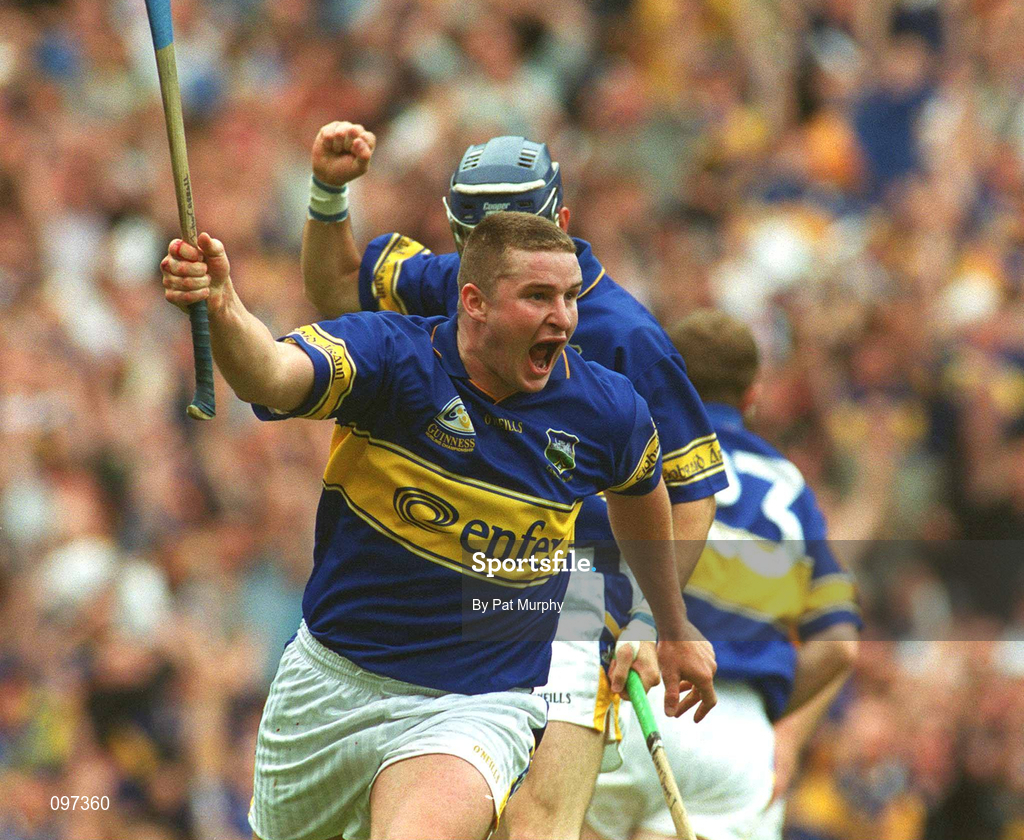 18 August 2002; John Carroll of Tipperary celebrates after scoring his side's only goal during the Guinness All-Ireland Senior Hurling Championship Semi-Final match between Kilkenny and Tipperary at Croke Park in Dublin. Photo by Pat Murphy/Sportsfile