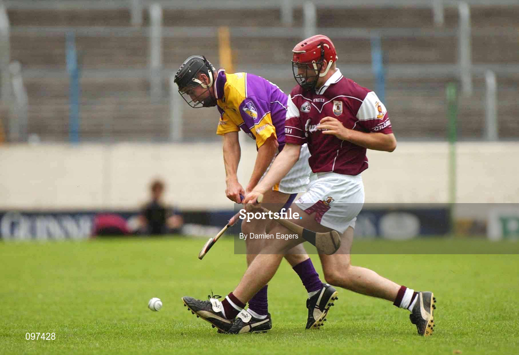 24 August 2002; Willie Doran of Wexford in action against Conor Dervan of Galway during the All-Ireland U21 Hurling Championship Semi-Final match between Galway and Wexford at Semple Stadium in Thurles, Tipperary. Photo by Damien Eagers/Sportsfile