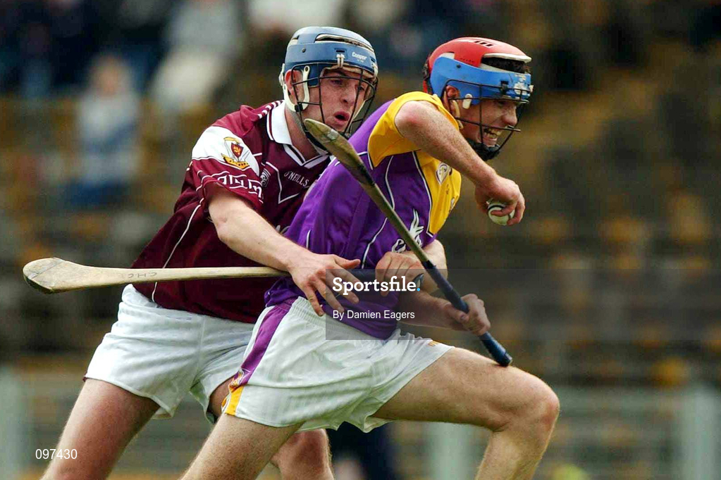 24 August 2002; Diarmuid Lyng of Wexford in action against David Forde of Galway during the All-Ireland U21 Hurling Championship Semi-Final match between Galway and Wexford at Semple Stadium in Thurles, Tipperary. Photo by Damien Eagers/Sportsfile