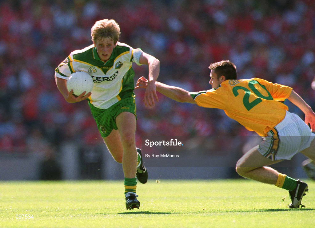 25 August 2002; Donnacha Walsh of Kerry is tackled by Alan Reynolds of Meath during the All-Ireland Minor Football Championship Semi-Final match between Meath and Kerry at Croke Park in Dublin. Photo by Ray McManus/Sportsfile