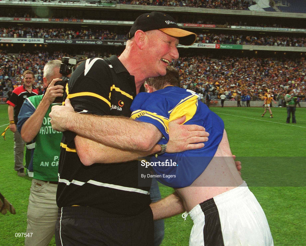 18 August 2002; Kilkenny manager Brian Cody celebrates with DJ Carey after the Guinness All-Ireland Senior Hurling Championship Semi-Final match between Kilkenny and Tipperary at Croke Park in Dublin. Photo by Damien Eagers/Sportsfile