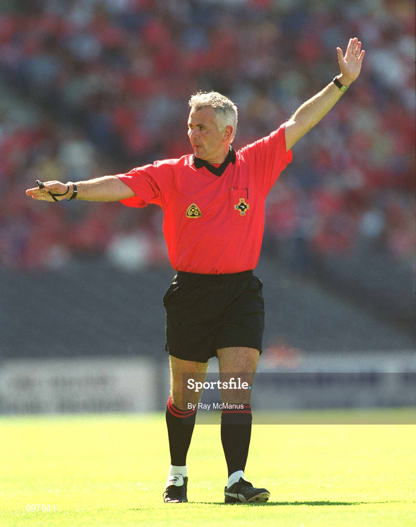 25 August 2002; Referee Séamus McGonigle during the All-Ireland Minor Football Championship Semi-Final match between Meath and Kerry at Croke Park in Dublin. Photo by Ray McManus/Sportsfile
