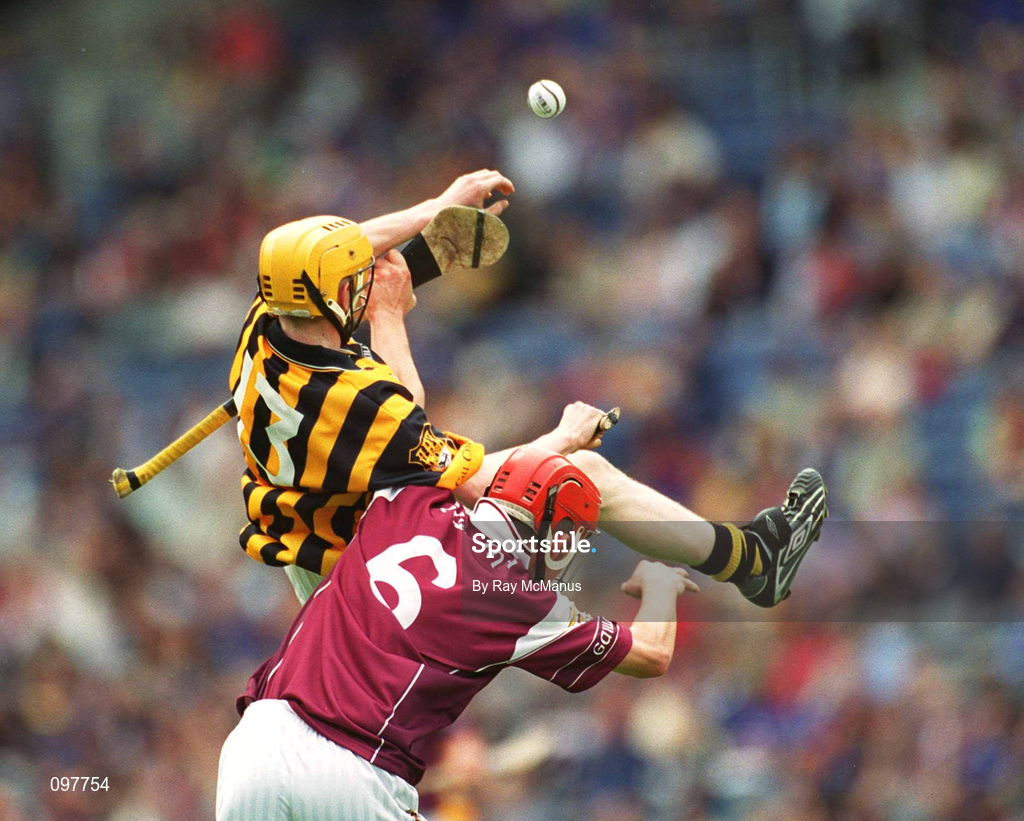 18 August 2002; James Fitzgerald of Kilkenny in action against Alan Garvey of Galway during the All-Ireland Minor Hurling Championship Semi-Final match between Kilkenny and Galway at Croke Park in Dublin. Photo by Ray McManus/Sportsfile