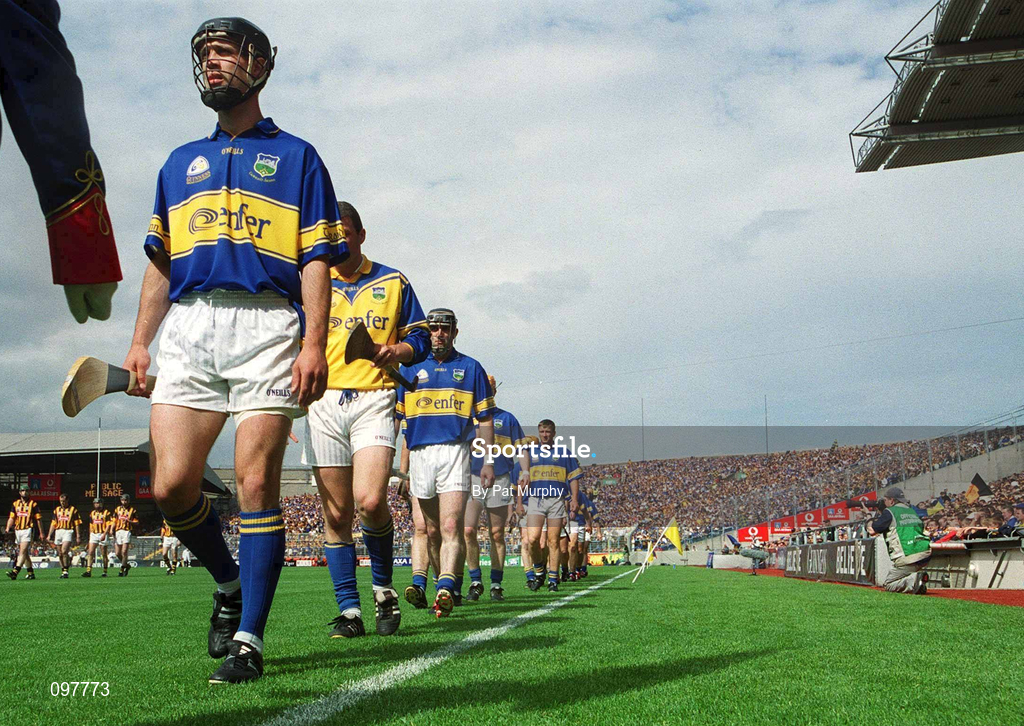 18 August 2002; Tipperary captain Thomas Dunne leads his team-mates in the parade prior to the Guinness All-Ireland Senior Hurling Championship Semi-Final match between Kilkenny and Tipperary at Croke Park in Dublin. Photo by Pat Murphy/Sportsfile