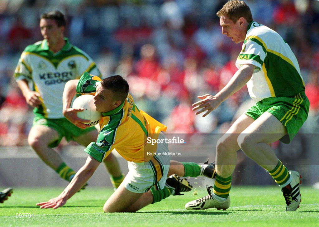 25 August 2002; Barry Regan of Meath in action against John Martin Clifford of Kerry during the All-Ireland Minor Football Championship Semi-Final match between Meath and Kerry at Croke Park in Dublin. Photo by Ray McManus/Sportsfile