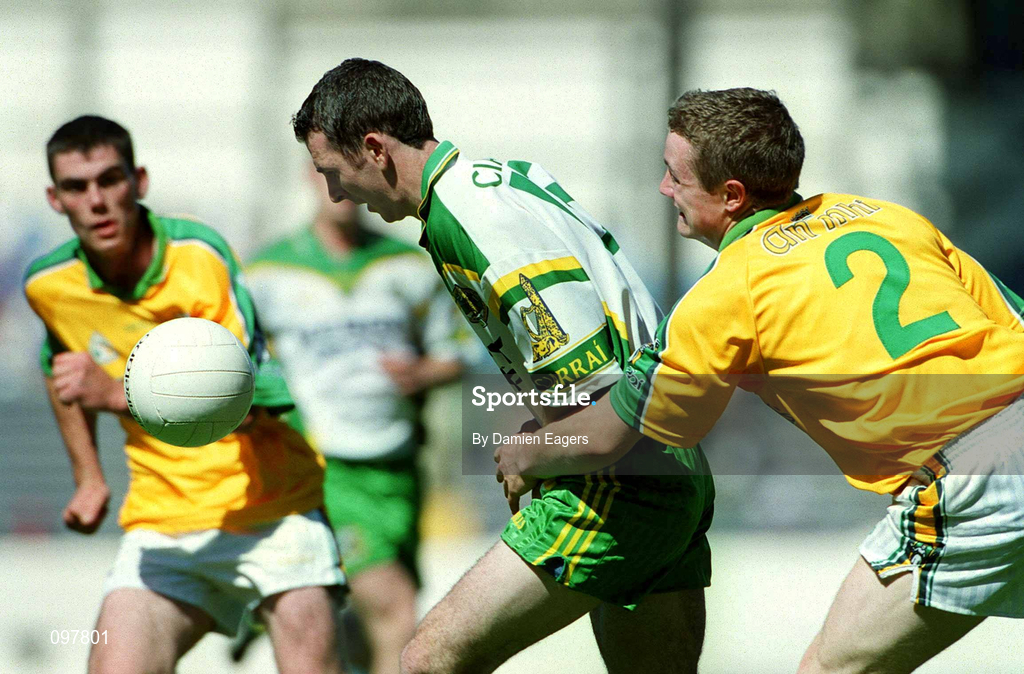 25 August 2002; Colin O'Connor of Kerry is tackled by Brian O'Reilly of Meath during the All-Ireland Minor Football Championship Semi-Final match between Meath and Kerry at Croke Park in Dublin. Photo by Damien Eagers/Sportsfile