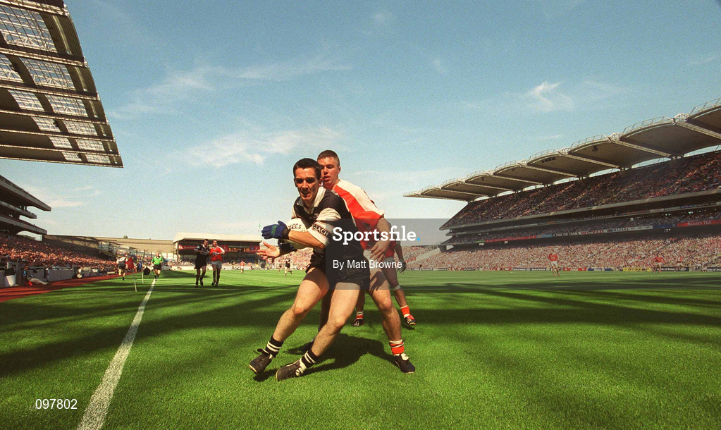 4 August 2002; Tommy Brennan of Sligo in action against Paul McCormack of Armagh during the Bank of Ireland All-Ireland Senior Football Championship Quarter-Final match between Armagh and Sligo at Croke Park in Dublin. Photo by Matt Browne/Sportsfile