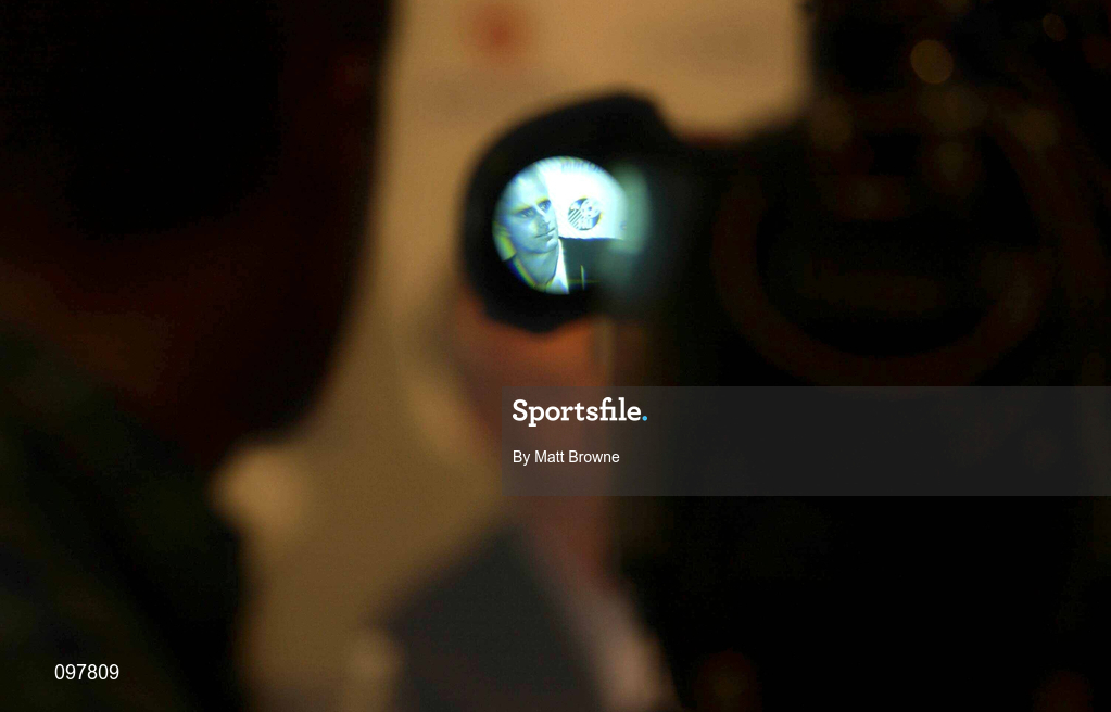 29 August 2002; Republic of Ireland manager Mick McCarthy seen through the viewfinder of a tv camera during a Republic of Ireland press conference. Photo by Matt Browne/Sportsfile