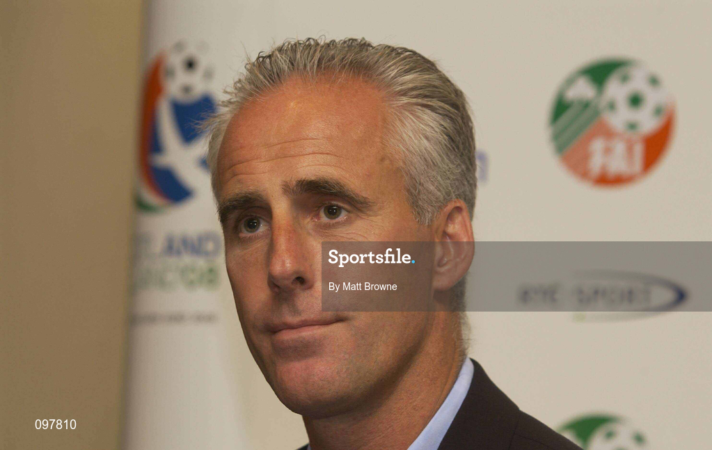 29 August 2002; Republic of Ireland manager Mick McCarthy during a Republic of Ireland press conference. Photo by Matt Browne/Sportsfile