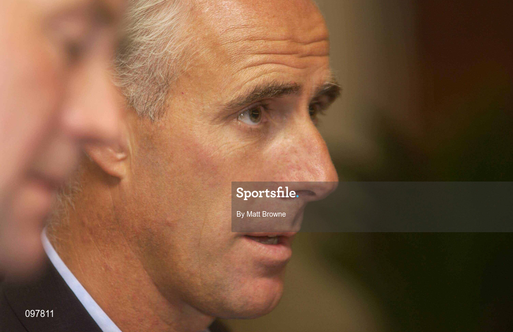 29 August 2002; Republic of Ireland manager Mick McCarthy during a Republic of Ireland press conference. Photo by Matt Browne/Sportsfile