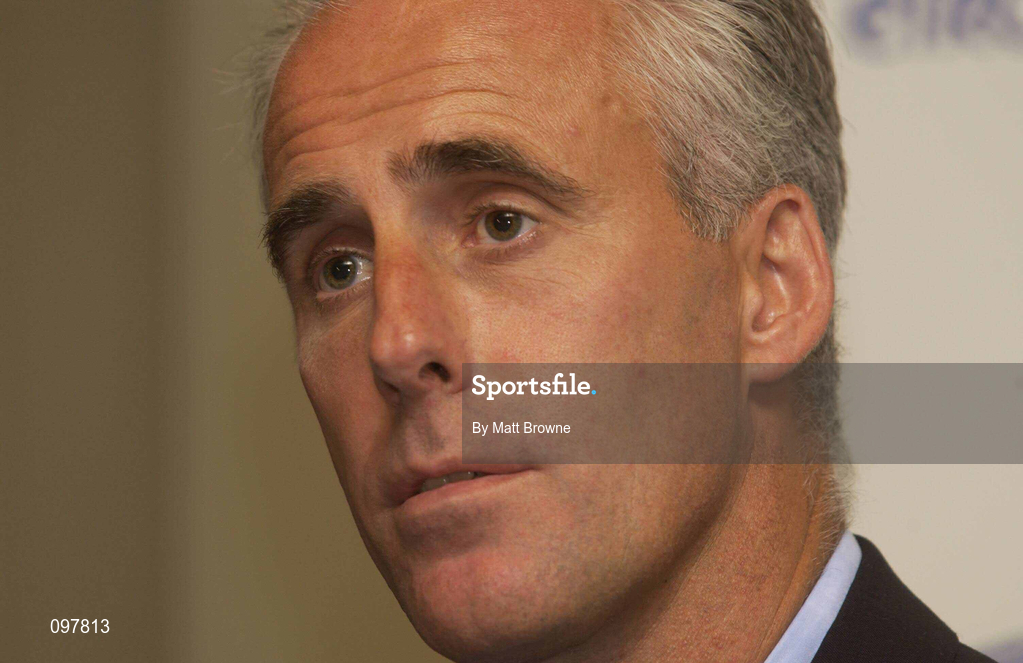 29 August 2002; Republic of Ireland manager Mick McCarthy during a Republic of Ireland press conference. Photo by Matt Browne/Sportsfile